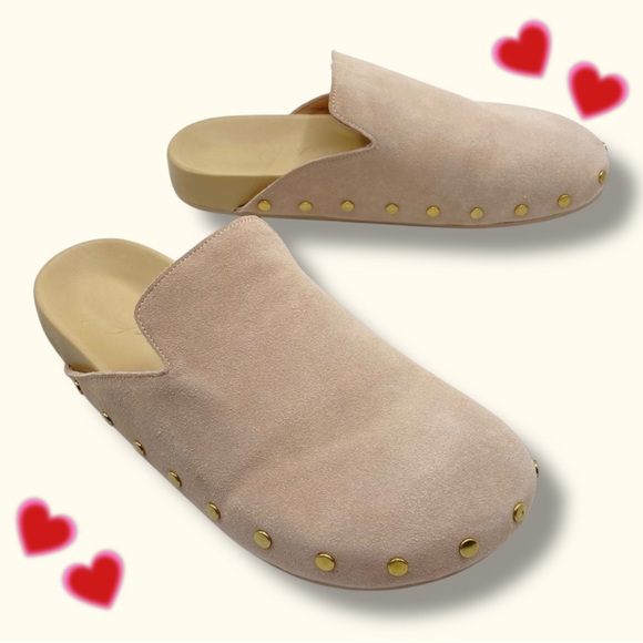 J. Crew ‘Pacific Calf Suede Studded Marlow Clogs’ in Soft Pink / Beige Size 10.5 - Picture 1 of 16
